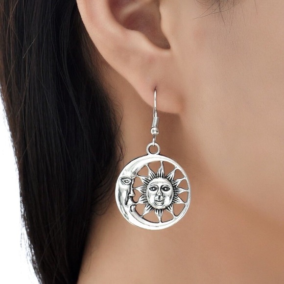 GlitzBlitz Boutique Jewelry - Any 2/$20! Silver Moon & Star Circular Boho Drop Earrings
